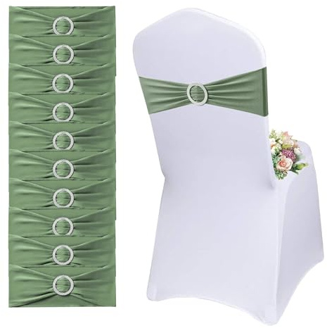 50 x Spandex-Stuhlschärpen Elastische Stuhl-Schärpen mit Schnalle&Schleife | Grün Stuhlschärpen Stuhlhussen Feier Dekoration für Hochzeit, Empfang, Bankett, Babyparty, 13 x 35cm