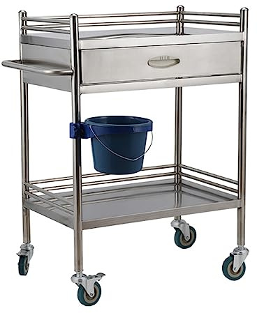 JXYQ 2 stufiger medizinischer Laborwagen mit Schublade, Rollwagen aus Edelstahl, Wagen für medizinische Laborgeräte, Trolley für Labor, Krankenhauskliniken, maximale Belastung 100 kg