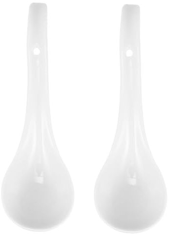 HOLIDYOYO 2piezas Cucharas Cerámicas Duraderas Sopa Postre Fideos Multifuncionales Hogar Hotel Blancas