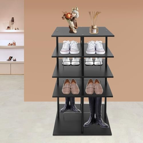 Esyogen 4-stöckiges Drehbares schuhschrank Mehrstöckiges 360° drehbar Schuhaufbewahrungsregal Rechteckig Modern Schuhrega für Aufbewahrung Schuhen, Hüten, Handtaschen Schuhregal, Schwarz