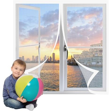 Tenda Zanzariera Magnetica 112 x 128 cm Zanzariera Regolabile Fai-Da-Te Efficace Contro Zanzare, Mosche e Insetti per Porte e Finestre Soggiorno Finestra, Bianco