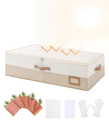 Coorganisers Wedding Dress Storage Box, Large Wedding Dress Preservation Box with 5 Cedar Wood Blocks, 30 Sheets of Acid-Free Tissue Paper, Microfiber Gloves, and Dust-Proof Bag-Beige&Linen Color