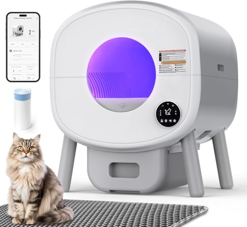 Fsitego Lettiera autopulente: lettiera automatica extra large autopulente per più gatti, inodore, controllata da app, smaltimento dei rifiuti di luce ambientale