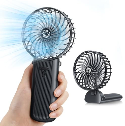 Ventilatore Portatile Ricaricabile USB, Mini Ventilatore da Tavolo Pieghevole a 180° con 4 Velocità, Batteria 2000mAh, Tascabile per Casa, Ufficio, Campeggio e Viaggio-Nero