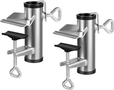Beruyu 2 Stück Sonnenschirm Halterung Balkon aus Metall, Sonnenschirmhalter Balkongeländer, Schirmständer für Balkon, Terrasse oder Tisch, Ø 25-38mm