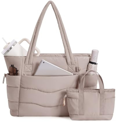 Wandering Nature Work Tote Bag with Cup Holder, Nurse Bag 2 Set, 15.6 Laptop Compartment & Trolley Sleeve for Women, Travel