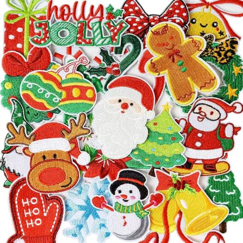 21 Stück Weihnachts-Bügelbilder, einzigartige Designs, bestickte Urlaubsapplikationen für Kleidung, Jacken, Trucker, Hüte, Rucksack, Jeans, Taschen, festliche Weihnachtsdekoration