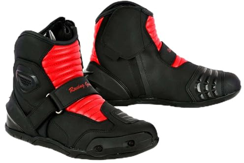 Vaster Moto Chaussures de moto en cuir pour homme, bottes de protection antidérapantes avec support de cheville, approuvé CE, Rouge (042), 47 EU