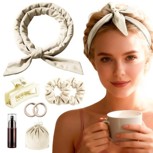 Lockenband mit Schleifen-Design, Übernachtung Wellen Lockenwickler, Für lange & mittellange Haare Heatless Curls Band, Lockenband Über Nacht aus, SM-02