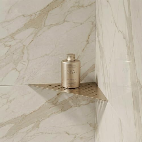 Eviso Premium Étagère de Douche d'Angle sans Perçage – Tablette de Douche en Acier Inoxydable AISI 304 Massif (ASTM) – Design Slim Mural pour Joint de Carrelage