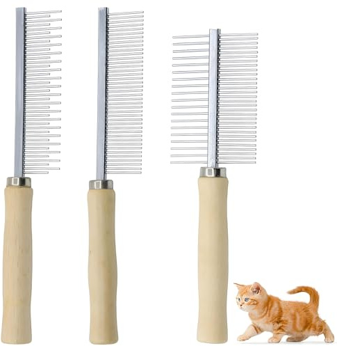 Cat Dog Detangling Comb, Stainless Steel Pet Grooming Tool, 3 Pack