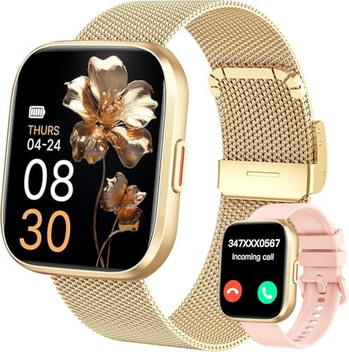 TAPPODO Smart Watches for Women, 1.91HD Fitness Watch with Bluetooth Calling, Health Tracker for Sleep/Heart Rate/SpO2, 120+ Sports, 200+ Dials, IP68 Waterproof, Smart Watch for Android iOS (Gold)