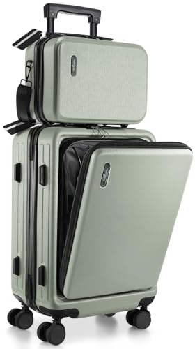 TRAVELARIM 20 Inch Carry On Luggage 22x14x9 Airline Approved, Carry On Suitcase with Wheels, Hard-shell Carry-on Luggage, Durable Luggage Carry-On, Sage Green Small Suitcase with Cosmetic Case