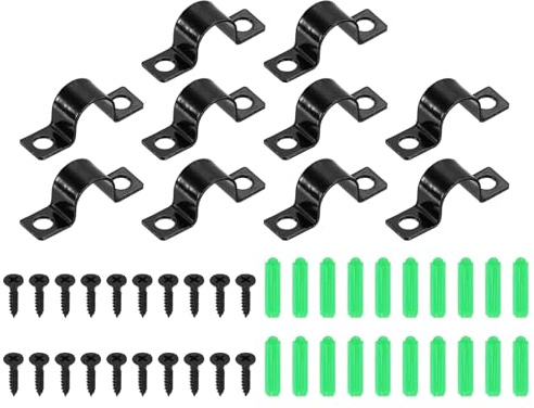 sourcing map 1/2 Inch U-Shaped Pipe Clamp, 25Pcs U Tube Strap Tension Clips Carbon Steel Double Hole Strap Clamp with Screws and Rubber Plug for Pipe Tube Cable Fixing (13mm, Black)