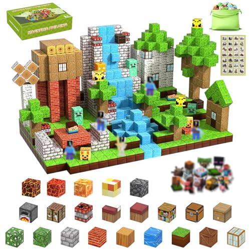 Magnetische Bausteine, 120 Teile Magnetbausteine Magnetspielzeug, Magnetisches Bausteine Blöcke für Kinder ab 3 4 5 6 789, Magnetspiel Kinderspielzeug für Jungen Mädchen Mit Aufkleber, Miniaturfiguren