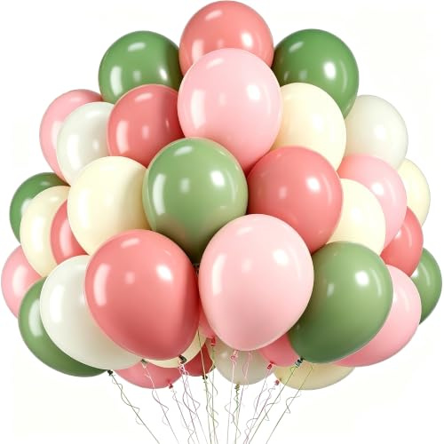 UDRKFOPK Ballons Rose Verts,60 Pièces Ballons Anniversaire Rose,12 Pouces Ballon Fete Latex Hélium Ballons Verts pour Mariage Fiançailles Gender Reveal Fête d'anniversaire Décoration