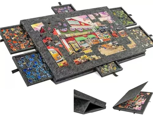 Lutande pusselbräda med justerbart stativskydd, lättviktspusselplatåbräda i filt med 6 färgade lådor, 1000–1500 bitar för spelbord Vuxna Barnpresent Dark Grey 90 * 63 * 4.2cm