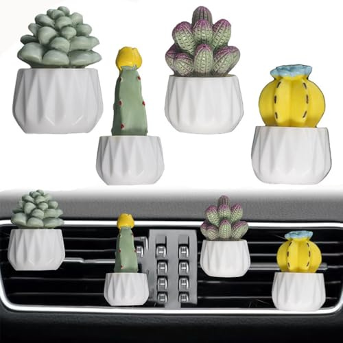 4 niedliche Kaktus-Parfüm-Clips, Kunstharz, künstliche Pflanzen, Sukkulenten, Auto-Lufterfrischer, Aromatherapie-Clips, Auto-Spaß, Innendekoration, Zubehör