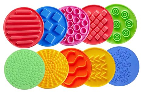 LIXSAZSE Tappetino sensoriale in silicone per bambini, include 10 pezzi di tappetino con cerchi sensoriali che incoraggiano attività di gioco coinvolgenti, dischi gioco abbinati e tappetini tattili.