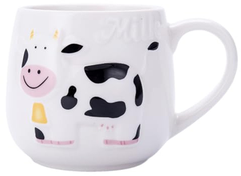 Alipis Taza de Café de Cerámica Diseño Vaca Lechera Taza Grande para Desayuno para Obsequio Segura y Resistente para Uso Diario