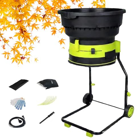 Trituradora Eléctrica de Hojas sin Cuchillas 2500W para Jardín, con Trituradora de Ramas de árboles a 8000RPM, Reducción 17:1, Diámetro de Embudo 54 cm, Bolsa Recolectora y Ruedas 30m-Powercord