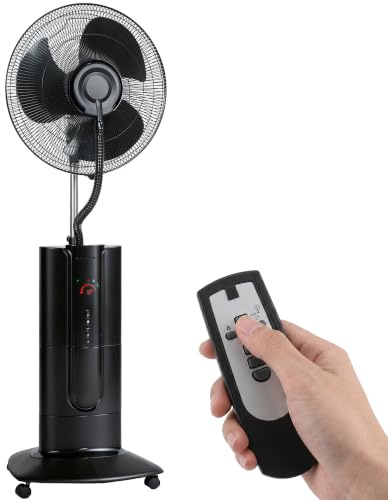 HOMCOM Ventilatore Nebulizzatore Serbatoio 1.5L, Ionizzatore, 3 Modalità, 3 Velocità, Ventilatore a Piantana, Ruote, Oscillazione 120° Inclinazione 20°, Timer 9h, Display LED, Telecomando, 100W, 130cm