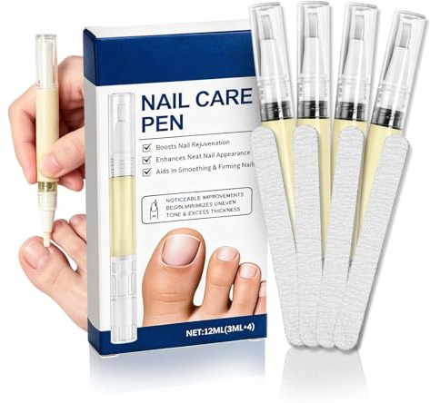 4 stycken nagelvårdspenna med teeträdolja, aloe vera & E-vitamin, nagelsvamppenna original med nagelfilar professionell tillverkad för välskötta naglar och fotnaglar