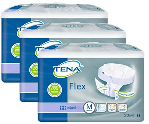 TENA Flex Maxi Medium (M) - Inkontinenz-Vorlage mit Klettverschluss (1 Karton = 3 x 22 = 66 Stück)