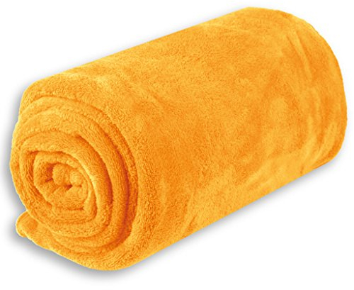 Coperta per bambini, in microfibra, disponibile in diversi colori e dimensioni (circa 70 x 100 cm/giallo mais – arancione chiaro)