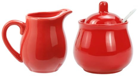 Ceramic Colorful Creamer and Sugar Set with Lid Spoon, Coffee Serving Set