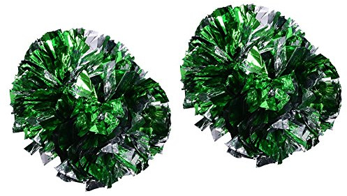 Tbest Cheerer Pompons, Cheerer Pompons Grün Orange,Pompons Grün,Cheerer Pom Poms Cheering,1 Paar Cheerer Pom Poms Aero Cheering Pompons Metallic Für Tanzparty Schule Sport Wettbewerb(Grün + Silber)