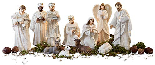 Loberon Krippenfiguren 12er Set Santo - Deko Figuren - Weihnachtsdeko - Jesus, Maria, Josef, Engel, Die Heiligen 3 Könige, Tiere & Krippe