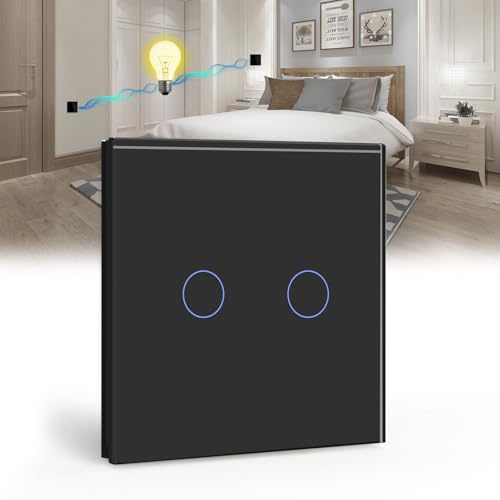 BSEED Touch Lichtschalter 2 Fach 2 Wege Glas Lichtschalter Schwarz Led Touch Schalter Touchscreen Funktioniert mit LED Lampe EU Standard(Nicht Smart Schalter)