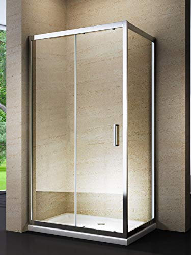 Yellowshop - Box cabina doccia porta anta scorrevole fisso cristallo 6 mm - 100 110 120 70 80 (cm 120 x 80, Cristallo 6mm Trasparente)