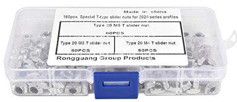 Oumefar 160 piezas T Ranura deslizante Tuerca M3 M4 M5 T Kit de surtido de tuerca Ranura para 2020 perfiles de aluminio
