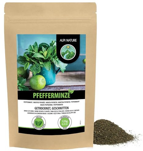 Alpi Nature Té de Menta Piperita 125g, Hojas de Menta Piperita Secas y Cortadas para Infusión