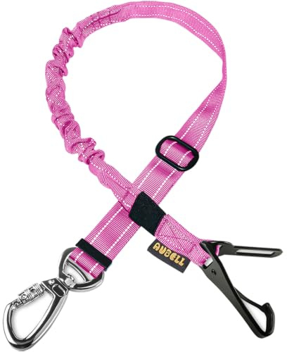 AUBELL Ceinture de sécurité réglable pour chien - Ceinture de sécurité pour chien - Harnais élastique - Avec clip de fermeture à crochet et boucle - Mousqueton pivotant - Rose