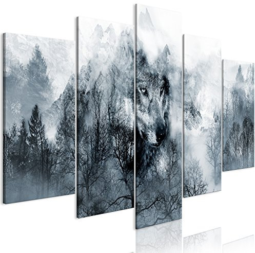 murando - Quadro Acustico Lupo 5 pezzi schiuma acustica Quadri Moderni Grandi - Camera da Letto Matrimoniale - Stampa su Tela - Pannelli Fonoassorbenti Decorativi - Fonoassorbente