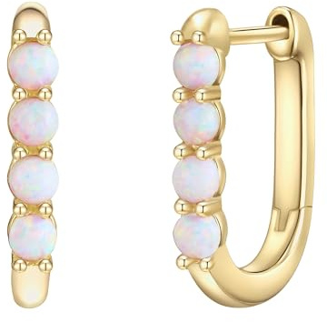 Glanzstücke München Damen Ohrringe 925/- Sterling Silber gelbgold | gelbvergoldet 14 Karat, Creolen, Opal (synth.), weiß