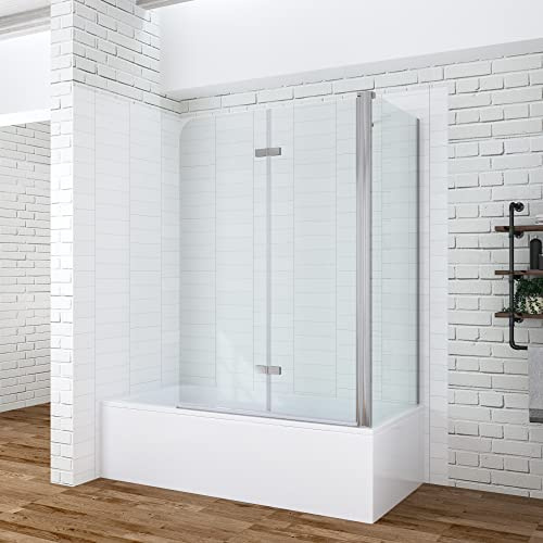 AQUABATOS Eck-Duschtrennwand Duschwand für Badewanne faltbar Badewannenaufsatz 120x140cm mit Seitenwand 70x140cm aus 5mm ESG Sicherheitsglas Nano-Beschichtung
