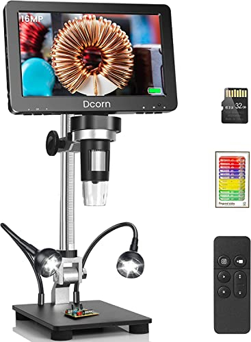 DCorn 7'' Microscopio Digitale 1500X, 16MP 1080P LCD, 10 LED di Luce, Compatibile con Windows/Mac/TV/Proiettore