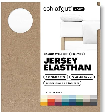 Schlafgut Easy Jersey Elasthan Boxspring Spannbettlaken 90x190 bis 100x220 Full-White, Spannbetttuch aus superweicher Baumwolle mit Elasthan