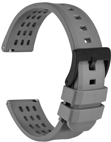WOCCI 20mm Rallye Uhrenarmband, FKM Gummi Armband, Schnellverschluss, Schwarze Matte Schnalle (Grau)