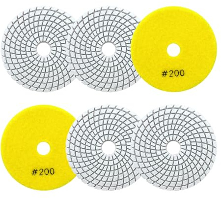 SANLEETEK Nass Diamant Polierpad 100mm 6 Stücke Körnung 200 | Diamant Polierscheiben Diamant Schleifpad diamond polishing pads für Granit Marmor Kunststein Quarz für Winkelschleifer