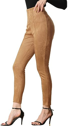Allegra K Women's Faux Suede Leggings High Waist Casual Faux Leather Pants