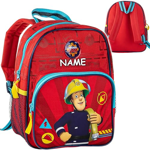 alles-meine.de GmbH Kleiner - Kinder Rucksack - Feuerwehrmann Sam - inkl. Name - Tasche - wasserfest & beschichtet - Kinderrucksack - 2 Fächer - groß Kind - Jungen Mädchen - Kind..