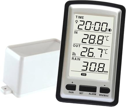 F Fityle Pluviómetro Digital Pluviómetro Fecha Actual Temperatura con Colector Autovaciante con Retroiluminación Monitor de Colectores de Lluvia