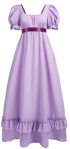 Regency-Kleider für Damen, Regency-Era-Kleid, Empire-Taille, viktorianisches Teeparty, Ballkleid mit Satin-Schärpe, Helles Violett, Mittel