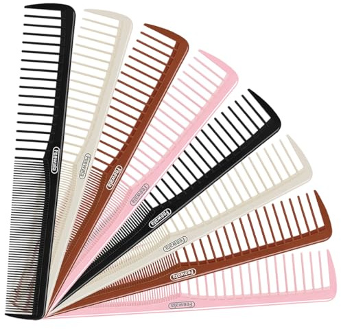 Feewala Combs Set, Classic Hair Comb, Fine and Wide Teeth, For Hairdressing, Grooming, Detangling, Sectioning, Teasing, For Women and Men, 7 Inches, 4 Colors and 8 Pieces