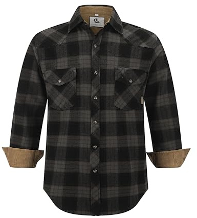 COEVALS CLUB Mens Flannel Shirt Long Sleeve Checked Snap Cotton with Pocket Regular Fit Plaid Lumberjack Casual Work Shirt (Black Grey Plaid #19 L)
